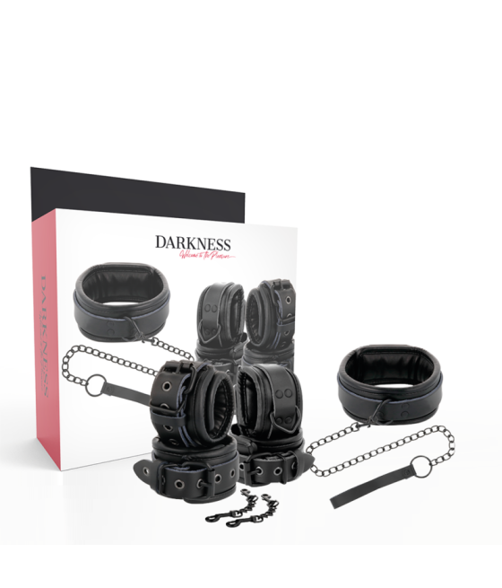 DARKNESS - MENOTTES ET COLLIER EN CUIR NOIR