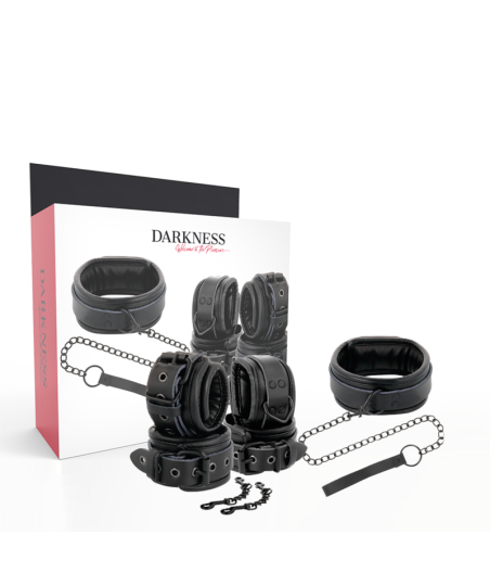 DARKNESS - MENOTTES ET COLLIER EN CUIR NOIR