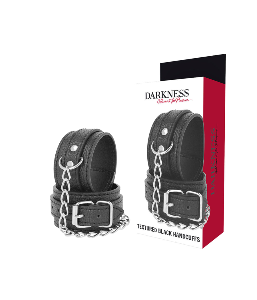 DARKNESS - BLACK TEXTURED LEATHER HANDCUFFS