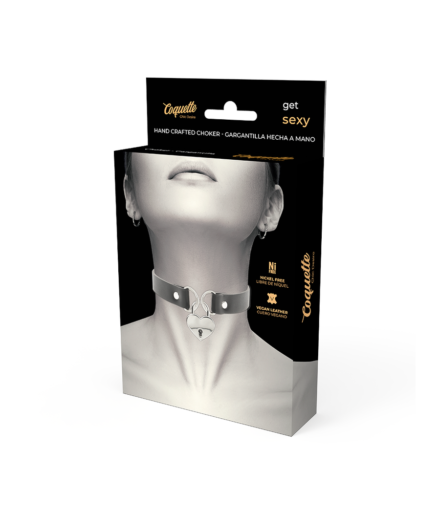 COQUETTE CHIC DESIRE - COLLAR CUERO VEGANO ACCESORIO CORAZÓN CON LLAVE