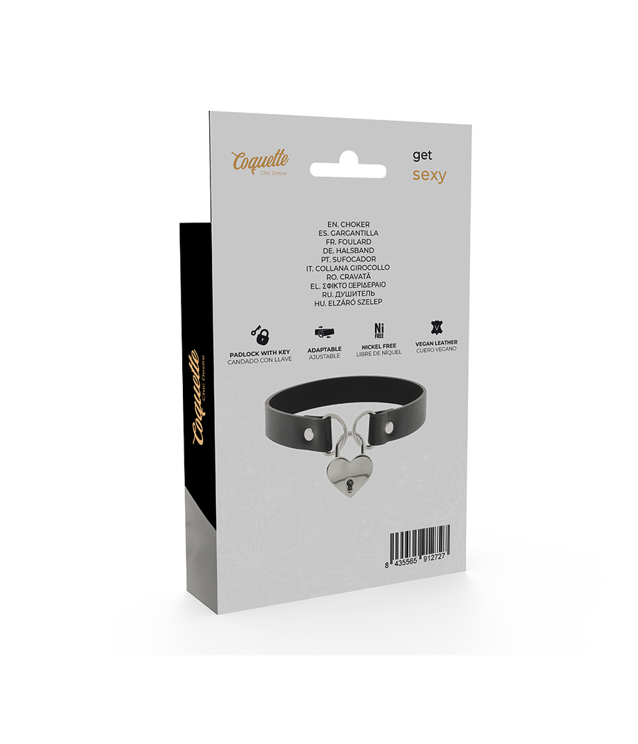 COQUETTE CHIC DESIRE - COLAR DE COURO VEGANO COM ACESSÓRIO DE CORAO COM CHAVE