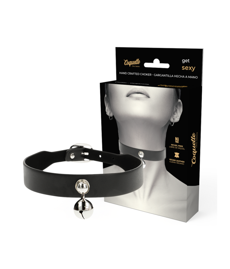COQUETTE CHIC DESIRE - COLAR DE COURO VEGANO MULHER ACESSÓRIO DE CHOCALHO