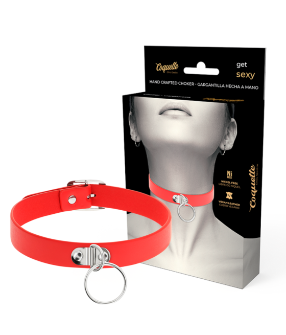 COQUETTE CHIC DESIRE - COLAR DE COURO VEGANO VERMELHO ACESSÓRIO FETISH MULHER