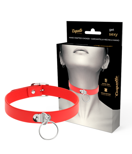 COQUETTE CHIC DESIRE - COLLANA IN PELLE VEGANA ROSSA ACCESSORIO FETISH DONNA