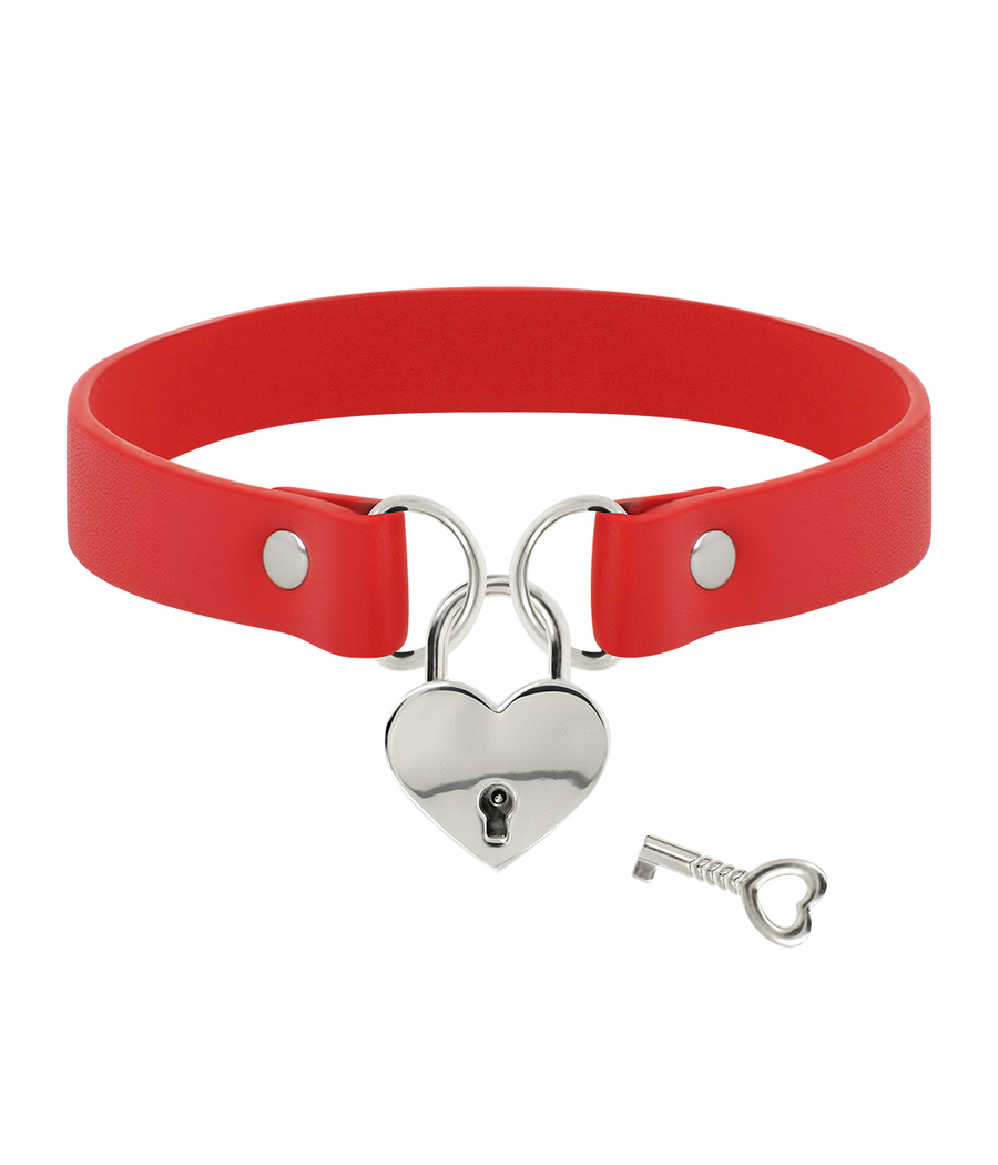 COQUETTE CHIC DESIRE - COLLANA IN PELLE VEGANA ROSSA CON ACCESSORIO CUORE CON CHIAVE