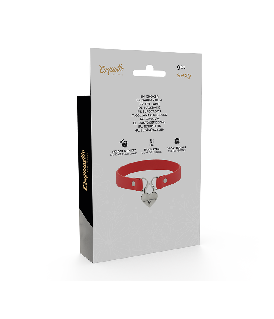 COQUETTE CHIC DESIRE - COLLANA IN PELLE VEGANA ROSSA CON ACCESSORIO CUORE CON CHIAVE