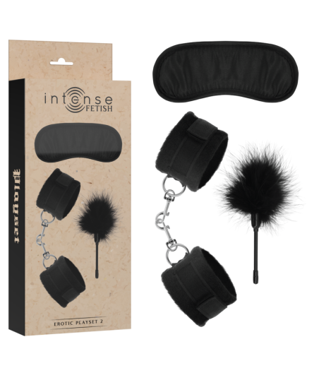 INTENSE - FETISH EROTIC PLAYSET 2 WITH HANDCUFFS, BLIND MASK AND TICKLER