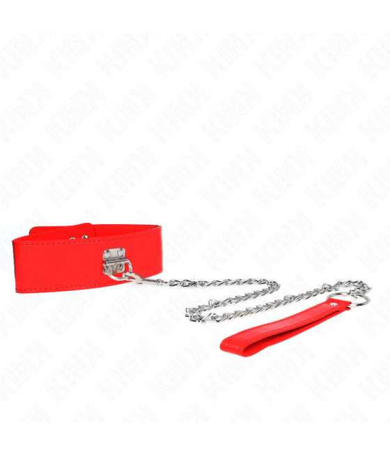 KINK - HALSKETTE MIT GÜRTEL 65 CM MIT BREITEM ROTEN BAND VERSTELLBAR 33,5-41 CM X 5 CM