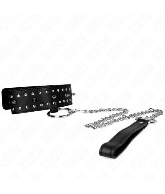 KINK - HALSKETTE MIT LEINE 65 CM MIT SILBERNEN NIETEN MODELL 1 VERSTELLBAR 36-43 CM X 5 CM