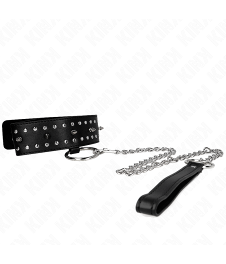 KINK - COLLANA CON GUINZAGLIO 65 CM CON BORCHIE IN ARGENTO MODELLO 1 REGOLABILE 36-43 CM X 5 CM