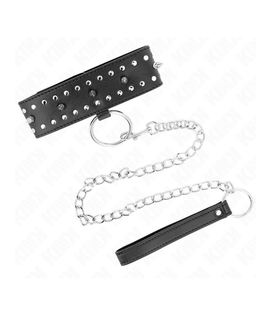KINK - NECKLACE WITH LEASH 65 CM WITH SILVER STUDS MODEL 1 ADJUSTABLE 36-43 CM X 5 CM