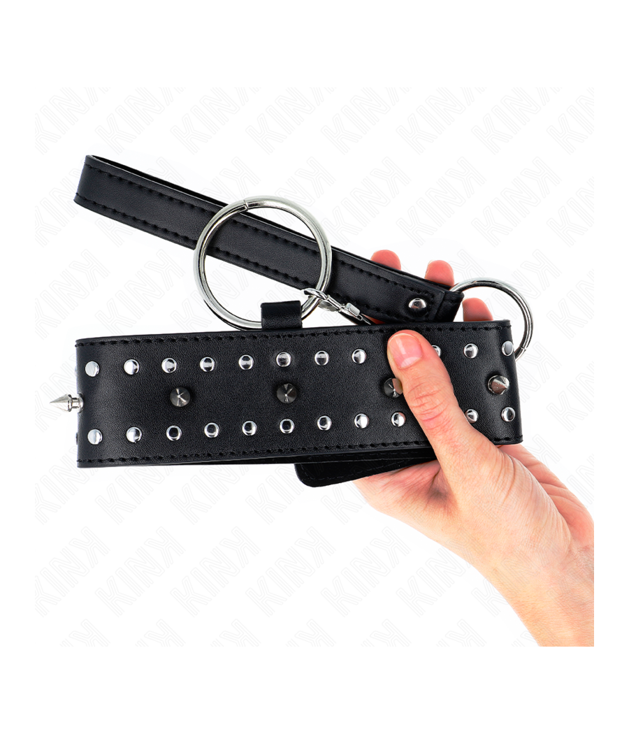 KINK - COLLAR CON CORREA 65 CM CON TACHUELAS PLATEADAS MODELO 1 AJUSTABLE 36-43 CM X 5 CM