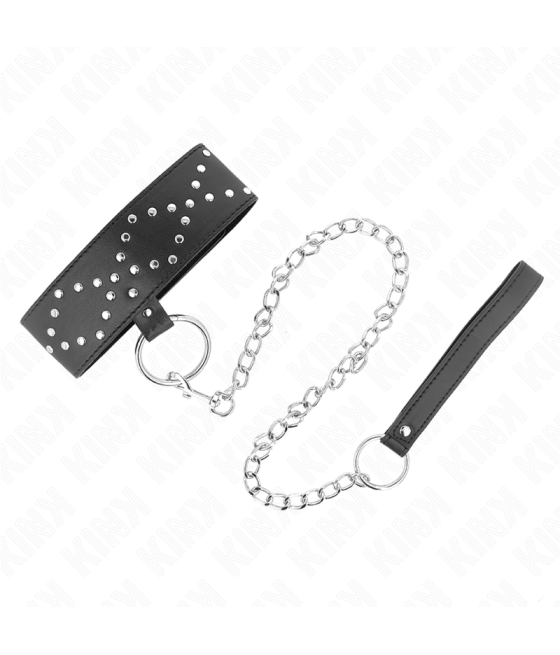 KINK - NECKLACE 65 CM WITH LEASH WITH SILVER STUDS MODEL 3 ADJUSTABLE 36-43 CM X 5 CM
