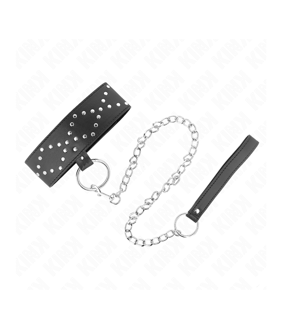 KINK - COLLAR CON CORREA 65 CM CON TACHUELAS PLATEADAS MODELO 3 AJUSTABLE 36-43 CM X 5 CM