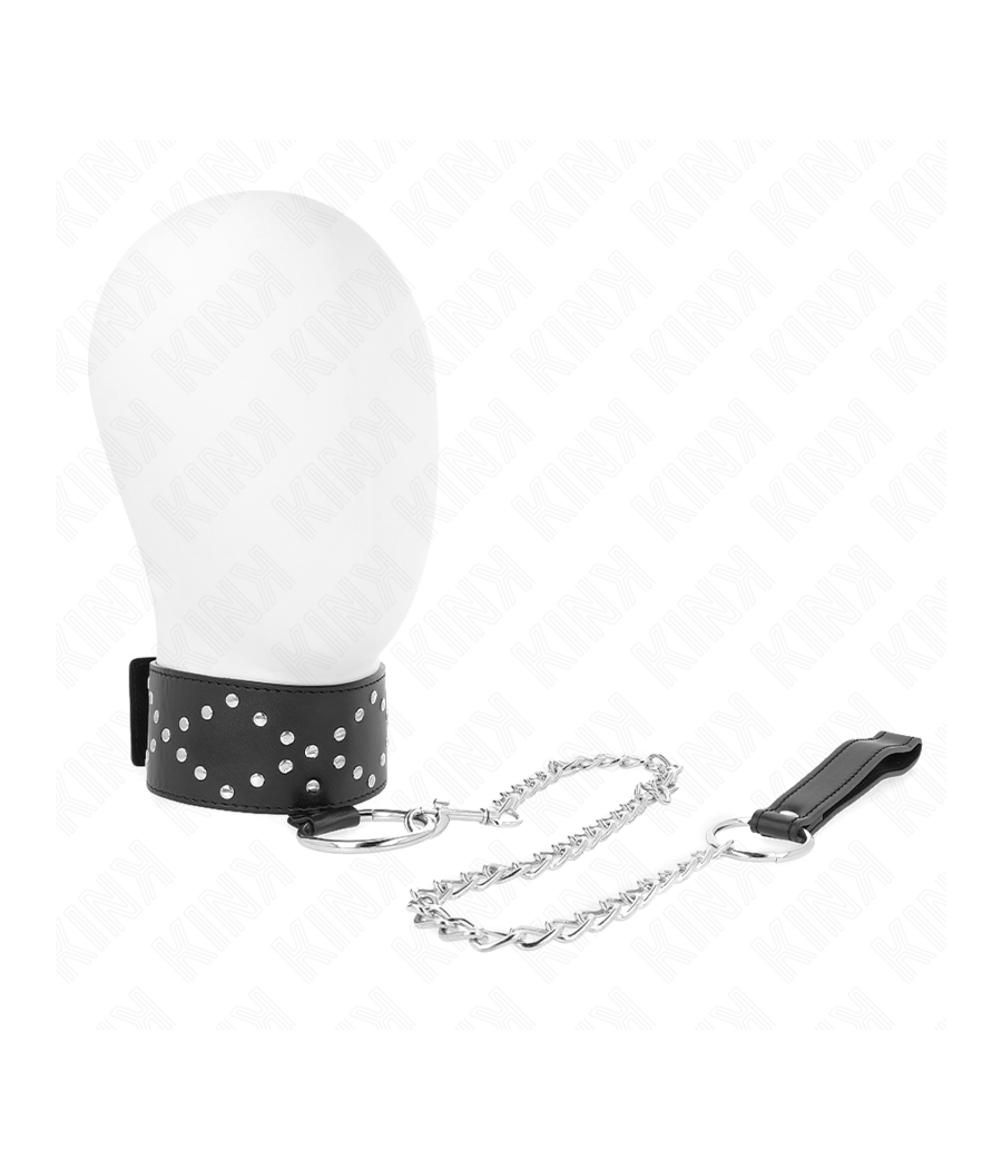 KINK - NECKLACE 65 CM WITH LEASH WITH SILVER STUDS MODEL 3 ADJUSTABLE 36-43 CM X 5 CM