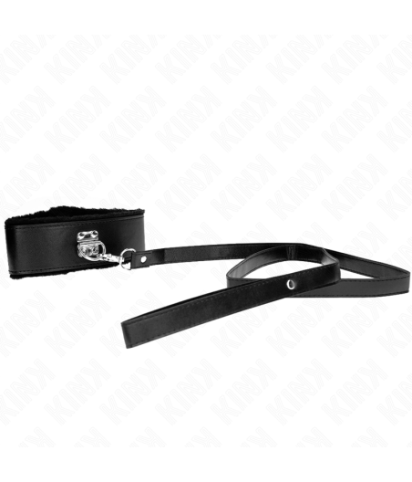 KINK - COLLANA CON GUINZAGLIO 116 CM CON BORCHIE IN ARGENTO MODELLO 4 NERO REGOLABILE 40-48 CM X 6 CM