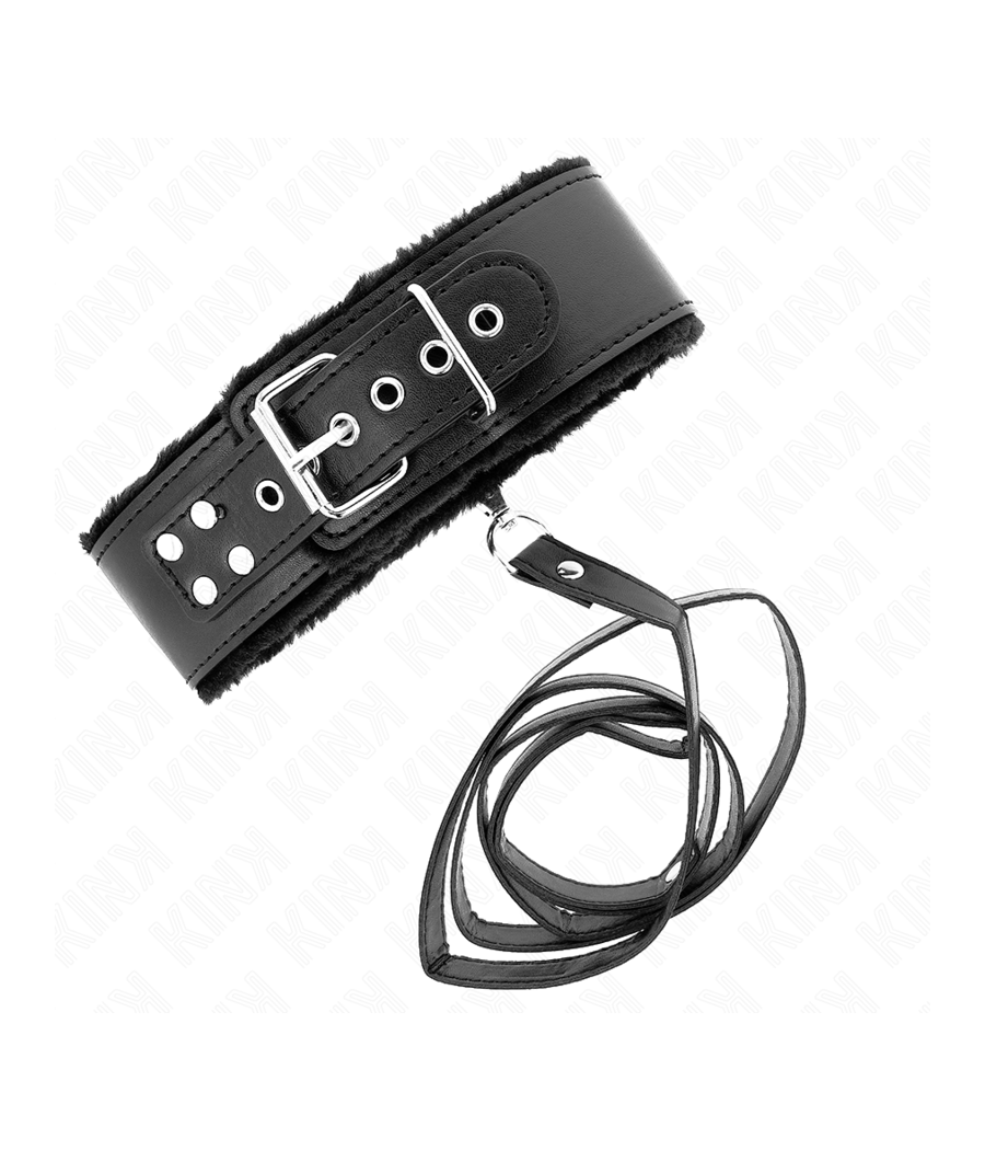 KINK - COLLIER AVEC LAISSE 116 CM AVEC CLOUS ARGENTÉS MODÈLE 4 NOIR AJUSTABLE 40-48 CM X 6 CM