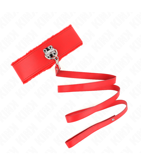 KINK - COLLIER AVEC LAISSE 116 CM AVEC CLOUS ARGENTÉS MODÈLE 4 ROUGE AJUSTABLE 40-48 CM X 6 CM
