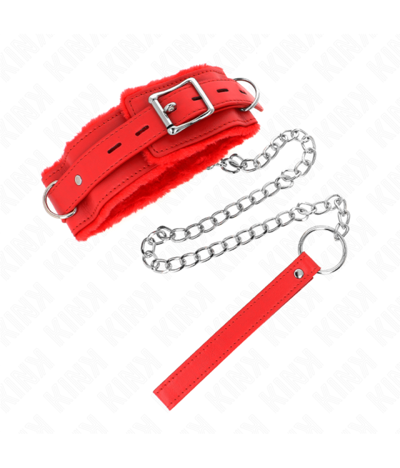 KINK - COLLAR WITH LEASH 65 CM WITH RESTRICTIONS RED 36-42 CM X 5.5 CM