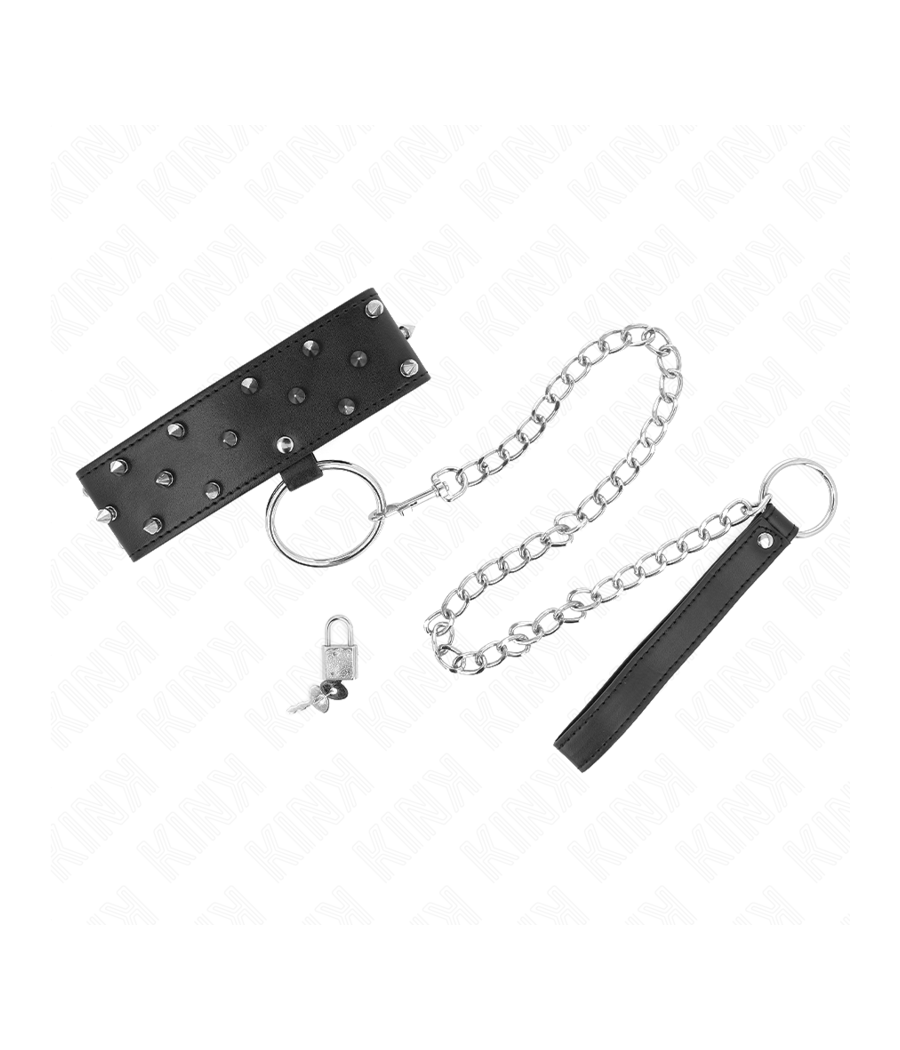 KINK - NECKLACE WITH LEASH 65 CM WITH SILVER STUDS MODEL 5 ADJUSTABLE 36-43 CM X 5 CM