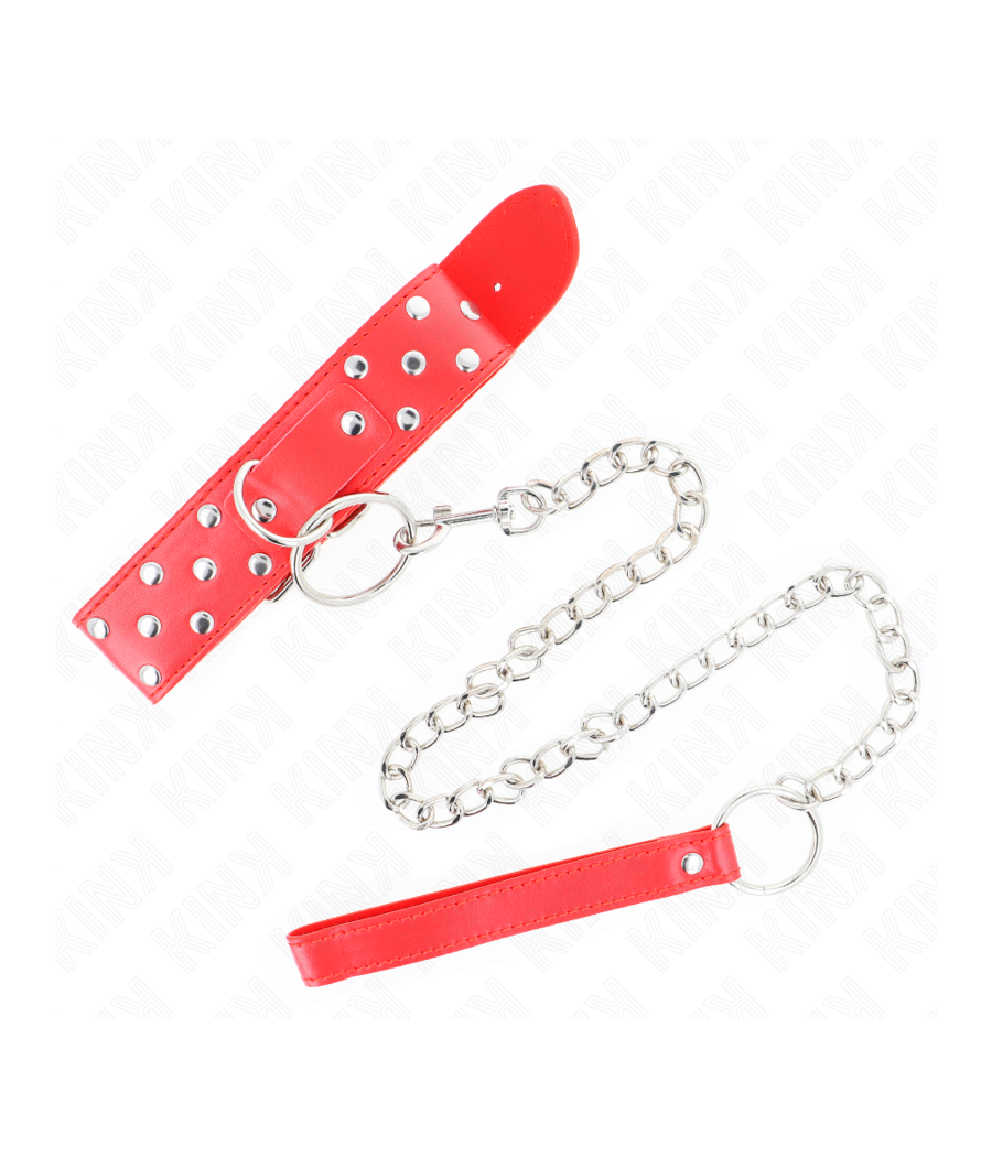 KINK - COLLIER RIVET ANNEAU AVEC CEINTURE 65 CM ROUGE AJUSTABLE 36-50 CM X 3,8 CM