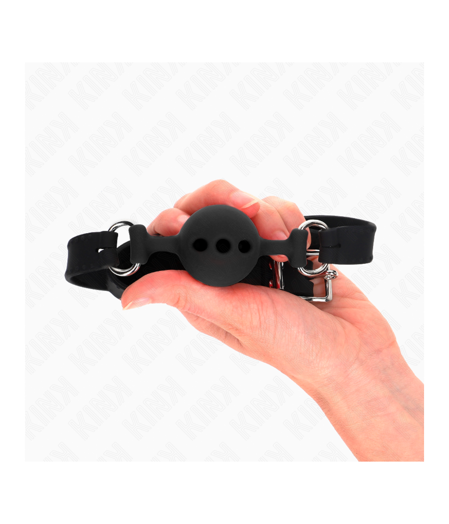 KINK - BÂILLON ENTIÈREMENT SILICONE 55 x 2 CM AVEC BOULE DE 4 CM TAILLE S NOIR AJUSTABLE 35-51 CM