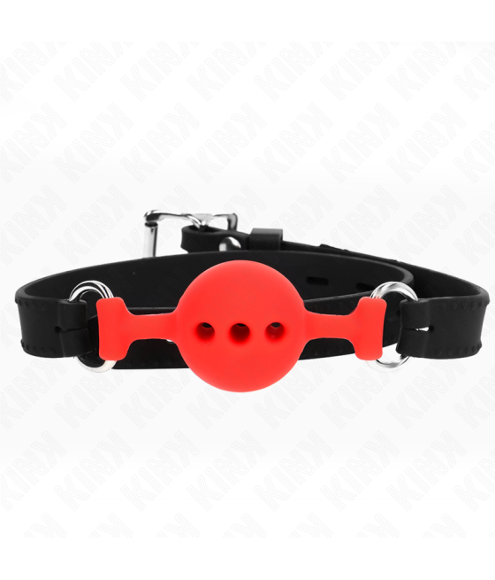 KINK - BÂILLON ENTIÈREMENT SILICONE 55 x 2 CM AVEC BOULE DE 4 CM TAILLE S ROUGE AJUSTABLE 35-51 CM
