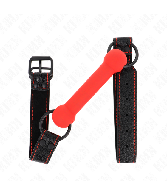 KINK - MORDAZA FORMA DE HUESO CON CORREA POLIPIEL ROJO AJUSTABLE 41-57 CM