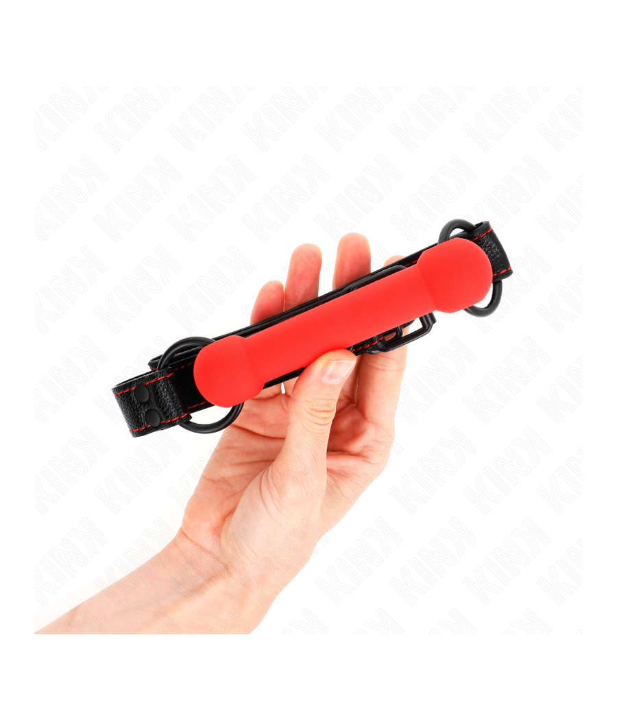 KINK - GAG EN OS AVEC SANGLE EN CUIRETTE ROUGE AJUSTABLE 41-57 CM