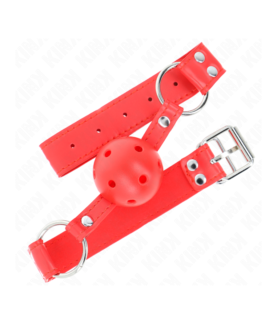 KINK - BÂILLON À BOULE DUR CREUX ROUGE COMPLET 62 x 2 CM