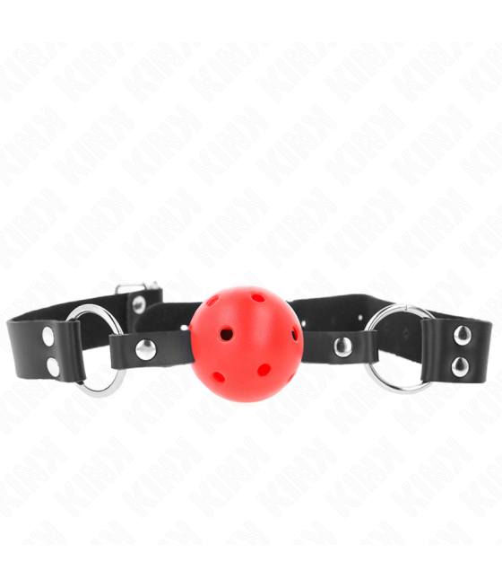 KINK - ATMUNGSAKTIVER BALL 4 CM KNEBEL MIT DOPPELNIET ROT 62,5 x 2,5 CM VERSTELLBAR 42-58 CM