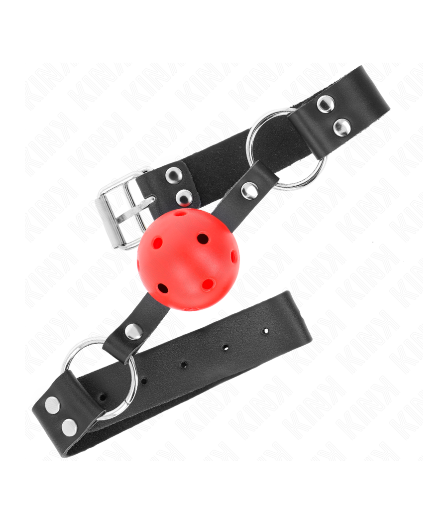 KINK - MORDAZA DE BOLA 4 CM TRANSPIRABLE CON DOBLE REMACHE ROJO 62 x 2.5 CM AJUSTABLE 42-58 CM