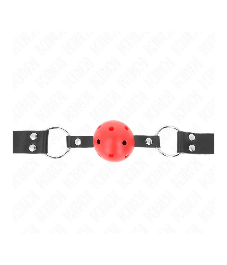 KINK - ATMUNGSAKTIVER BALL 4 CM KNEBEL MIT DOPPELNIET ROT 62,5 x 2,5 CM VERSTELLBAR 42-58 CM
