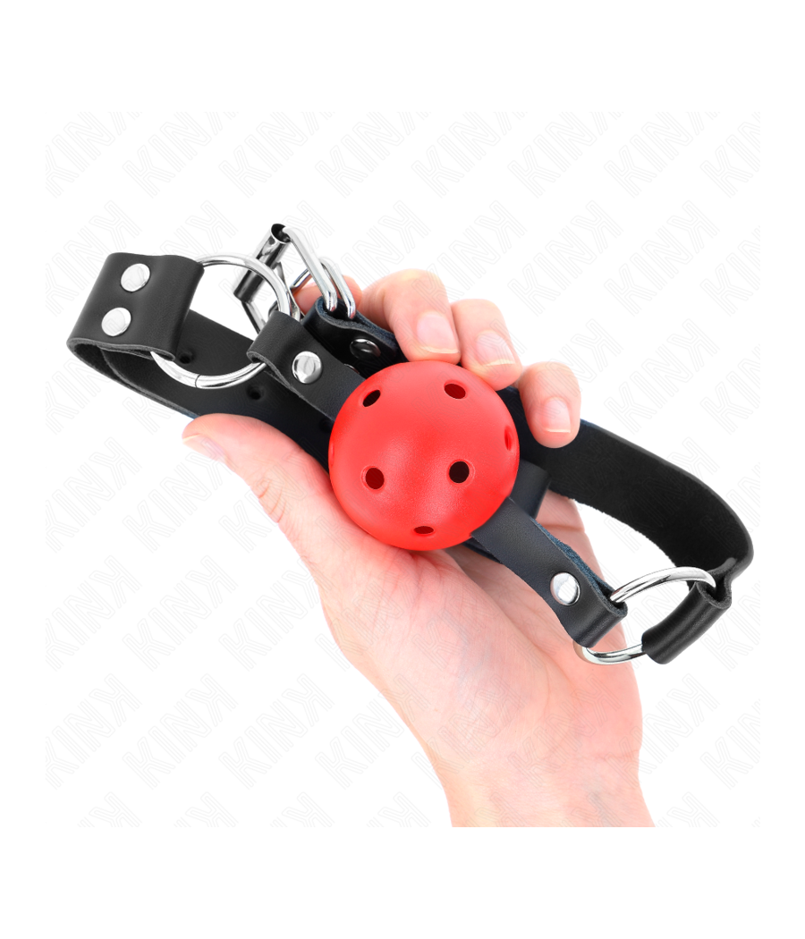 KINK - MORDAZA DE BOLA 4 CM TRANSPIRABLE CON DOBLE REMACHE ROJO 62 x 2.5 CM AJUSTABLE 42-58 CM