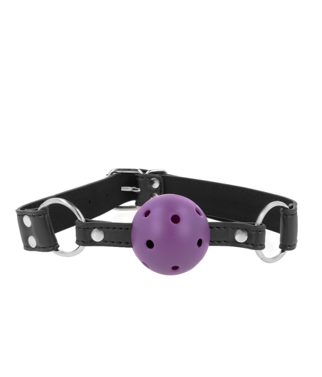 KINK - BOLA RESPIRÁVEL 4 CM MORDAÇA COM REBITE DUPLO ROXO 62,5 x 2,5 CM AJUSTÁVEL 42-58 CM