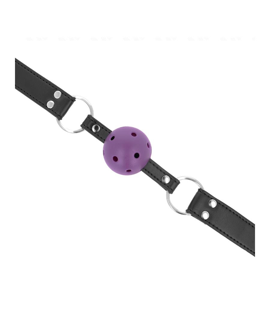 KINK - ATMUNGSAKTIVER BALL 4 CM KNEBEL MIT DOPPELNIET LILA 62,5 x 2,5 CM VERSTELLBAR 42-58 CM