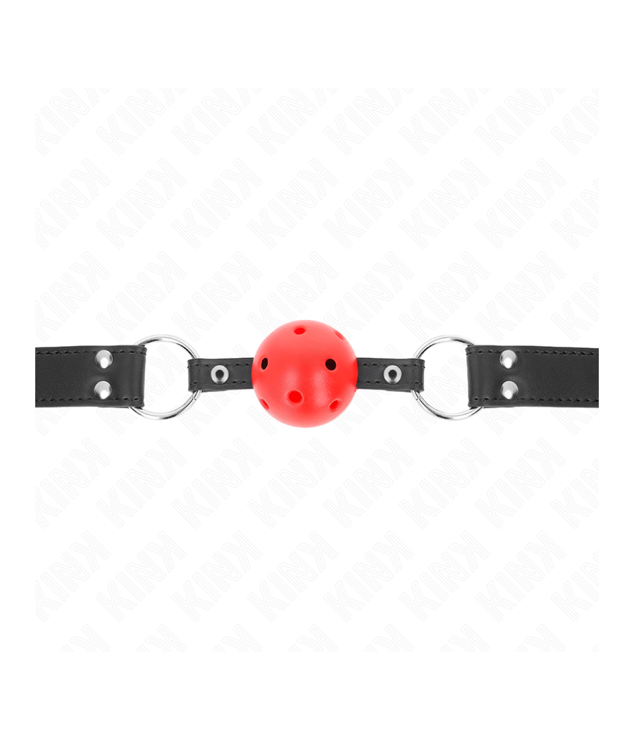KINK - ATMUNGSAKTIVER BALL 4 CM KNEBEL MIT DOPPELNIET LEDER 62,5 x 2,5 CM VERSTELLBAR 42-58 CM