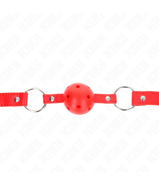KINK - BOLA RESPIRÁVEL 4 CM MORDAÇA COM REBITE DUPLO MODELO 1 VERMELHO 62,5 x 2,5 CM AJUSTÁVEL 42-58 CM