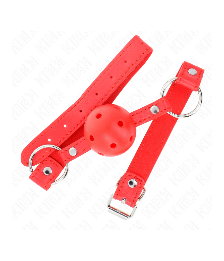 KINK - MORDAZA DE BOLA 4 CM TRANSPIRABLE CON DOBLE REMACHE MODELO 1 ROJO 62 x 2.5 CM AJUSTABLE 42-58 CM