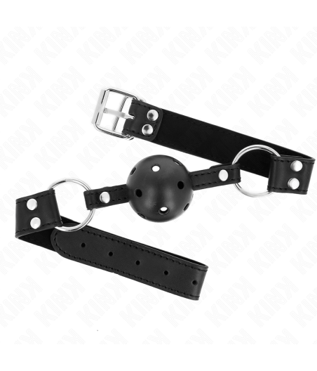 KINK - BOLA RESPIRÁVEL 4 CM MORDAÇA COM REBITE DUPLO MODELO 1 PRETO 62,5 x 2,5 CM AJUSTÁVEL 42-58 CM