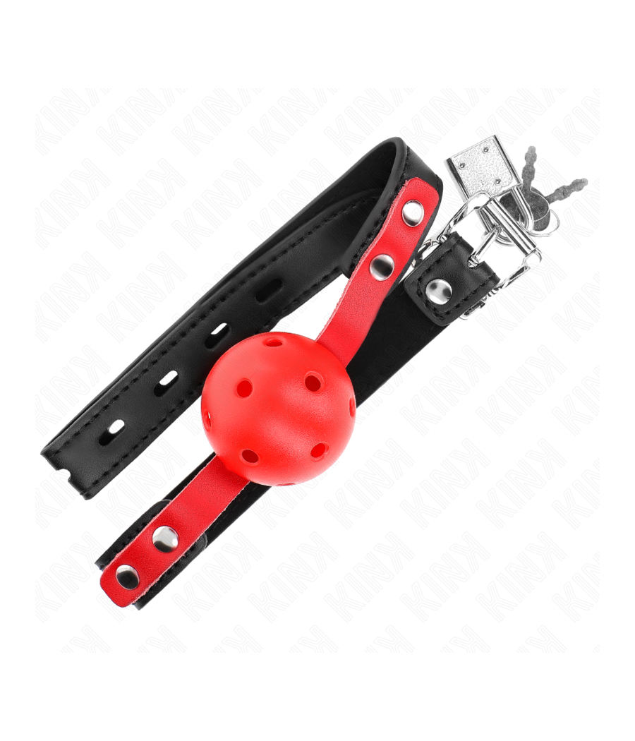 KINK - MORDAZA DE BOLA 4 CM DURA HUECA ROJO CORREA NEGRA 60 x 2 CM AJUSTABLE 37-52 CM