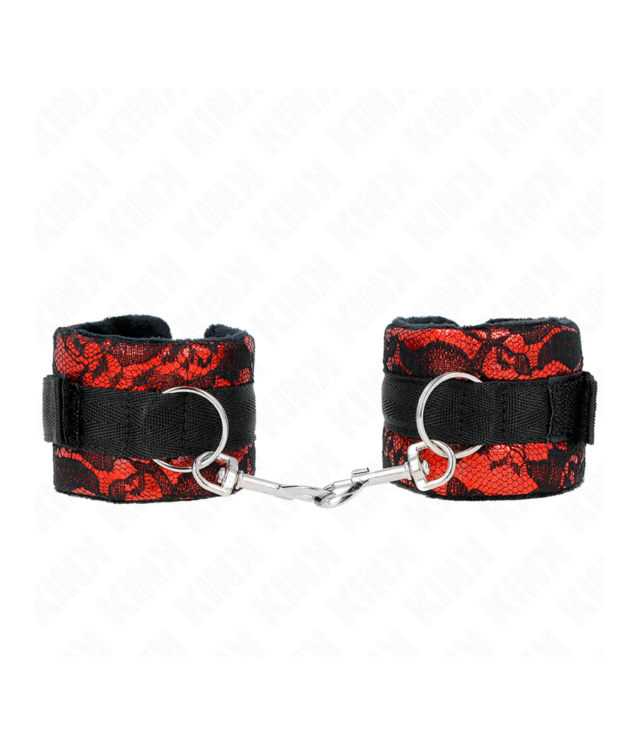 KINK - MUÑEQUERAS CORTAS DE ENCAJE TERCIOPELO Y UNIÓN DE NYLON ROJO/NEGRO 23 X 6.5 CM