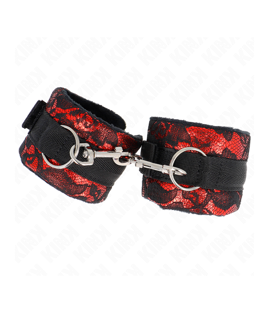 KINK - MUÑEQUERAS CORTAS DE ENCAJE TERCIOPELO Y UNIÓN DE NYLON ROJO/NEGRO 23 X 6.5 CM