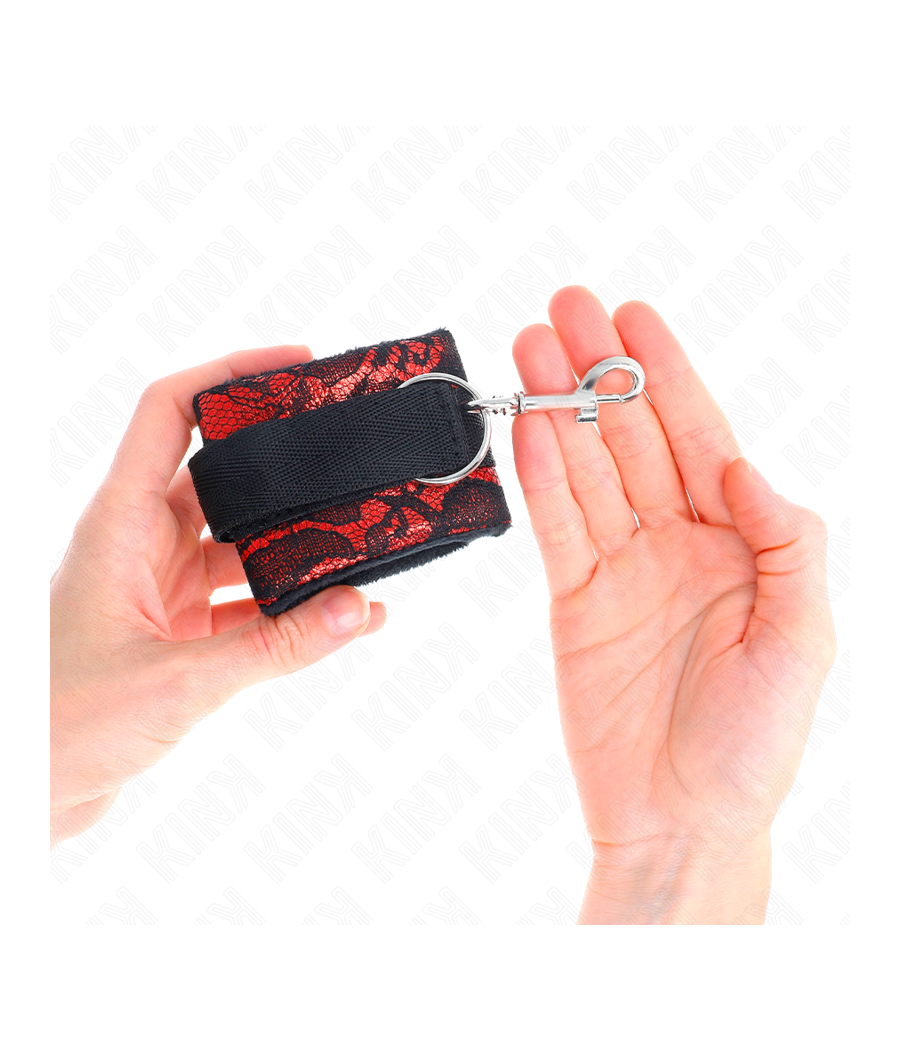 KINK - KURZE HANDGELENKSFESSELN AUS SAMTSPITZE UND NYLONFESSEL ROT/SCHWARZ 23 X 6,5 CM