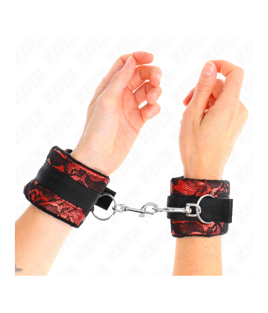 KINK - POLSO CORTO IN PIZZO DI VELLUTO E FASCIA IN NYLON ROSSO / NERO 23 X 6,5 CM