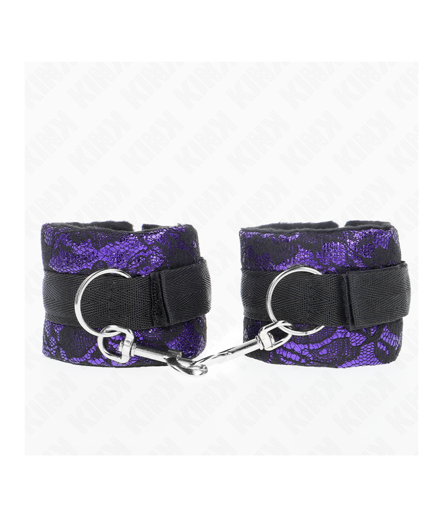 KINK - SHORT VELVET LACE WRIST RESTRAINTS AND NYLON BIND PURPLE / BLACK 23 X 6.5 CM