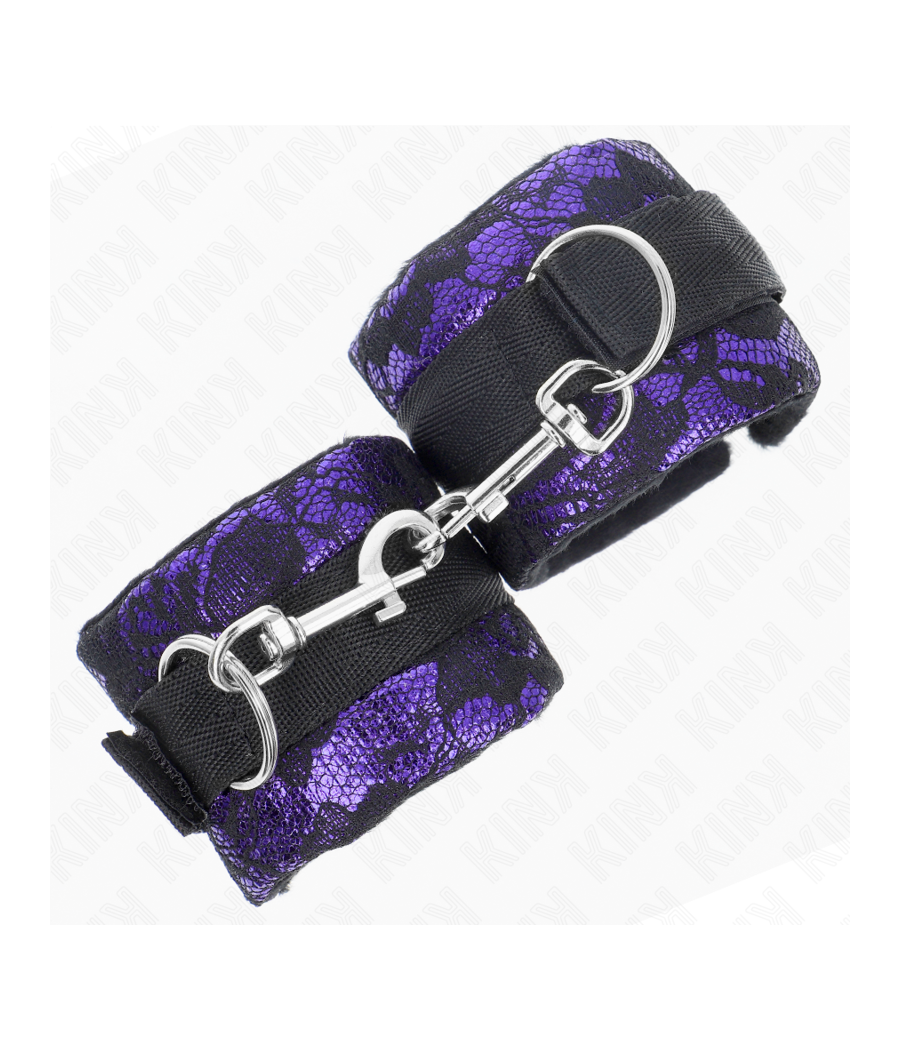 KINK - SHORT VELVET LACE WRIST RESTRAINTS AND NYLON BIND PURPLE / BLACK 23 X 6.5 CM