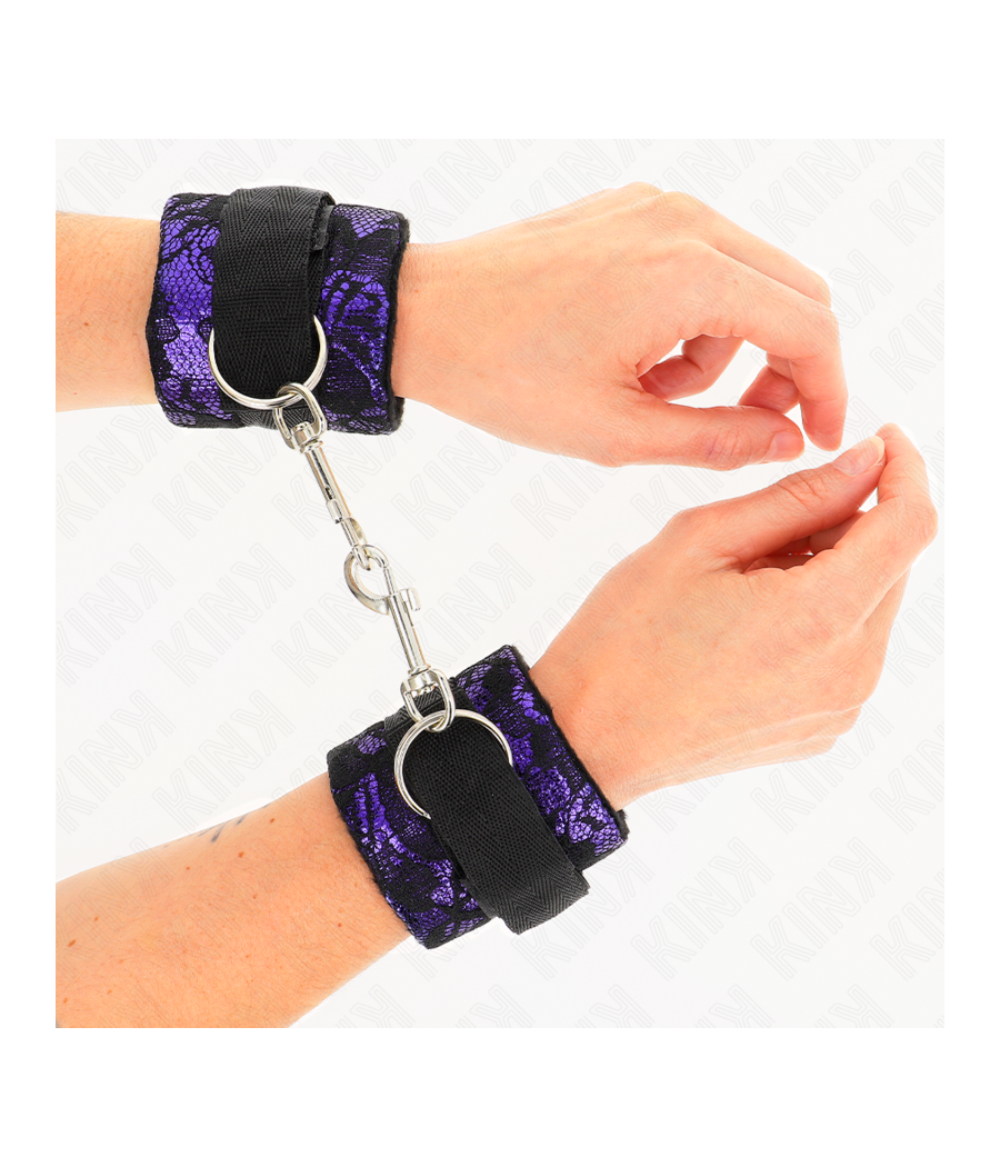 KINK - KURZE HANDGELENKSFESSELN AUS SAMTSPITZE UND NYLONBINDUNG LILA/SCHWARZ 23 X 6,5 CM