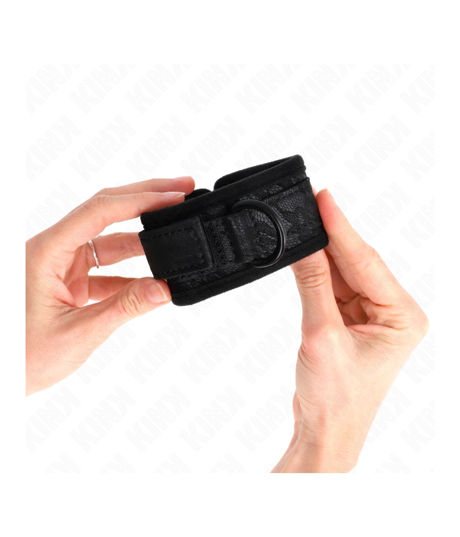 KINK - DARK LACE COVERED WRIST CUFFS NEOPRENE ADJUSTABLE BLACK 20-29 CM X 5 CM