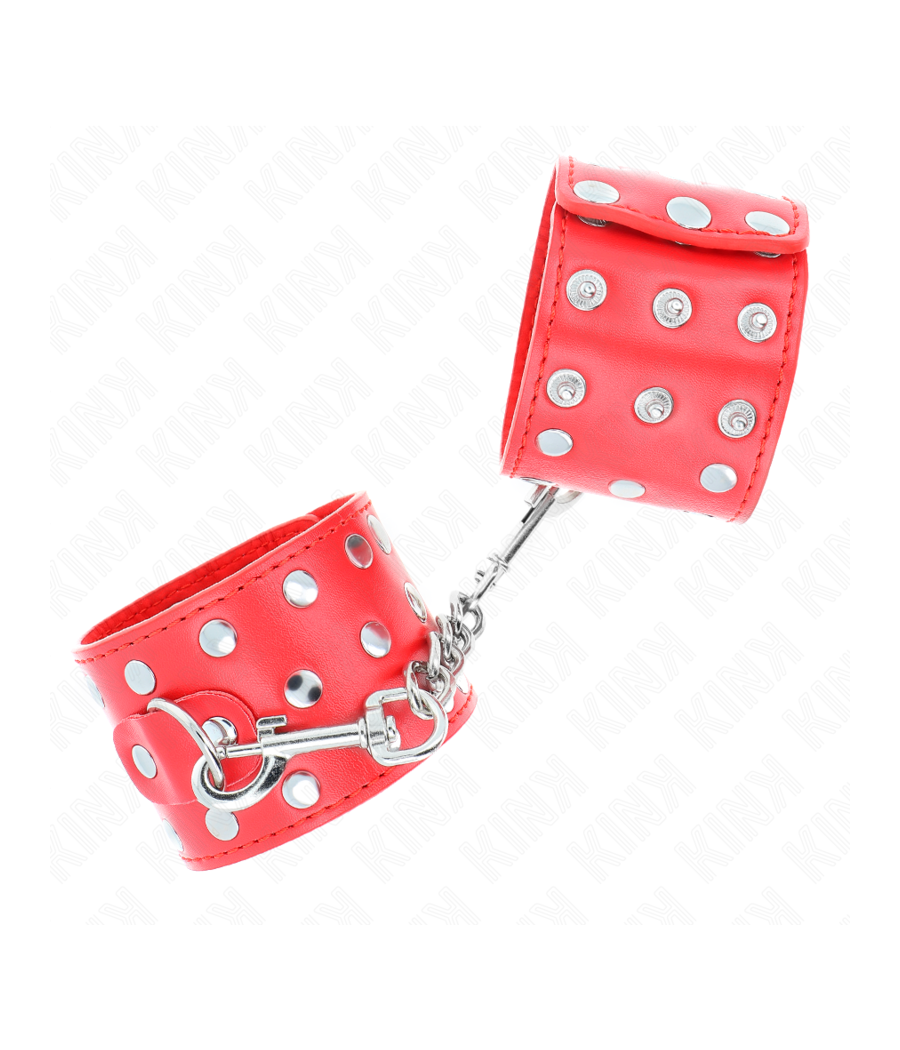 KINK - WRIST RESTRAINTS WITH SNAP FASTEN FULL OF RIVETS RED ADJUSTABLE 19-24 CM X 5.5 CM